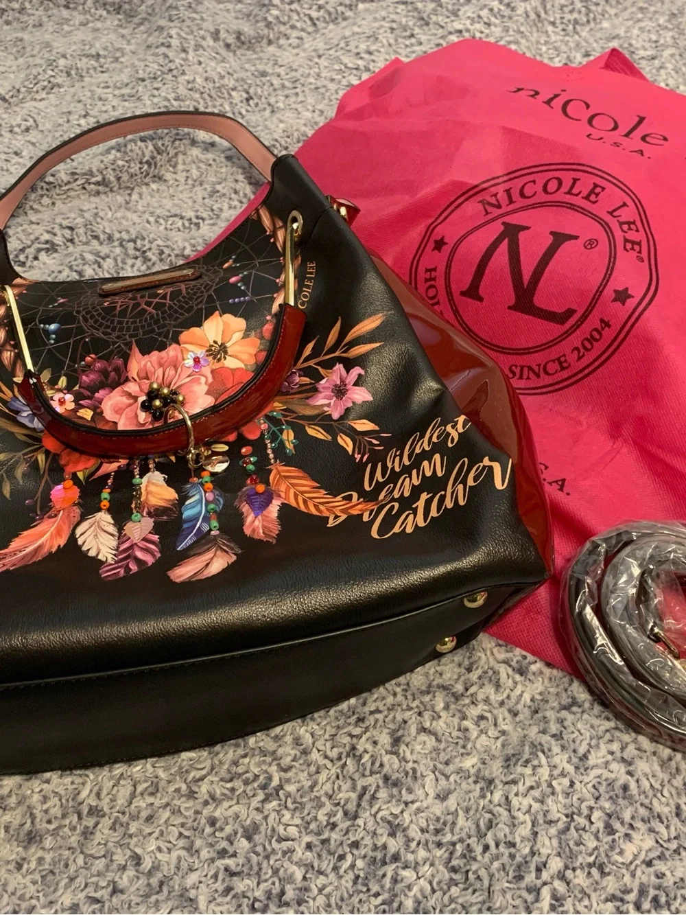 Nicole Lee Black 'Wildest Dream Catcher' Floral Dreamcatcher Satchel